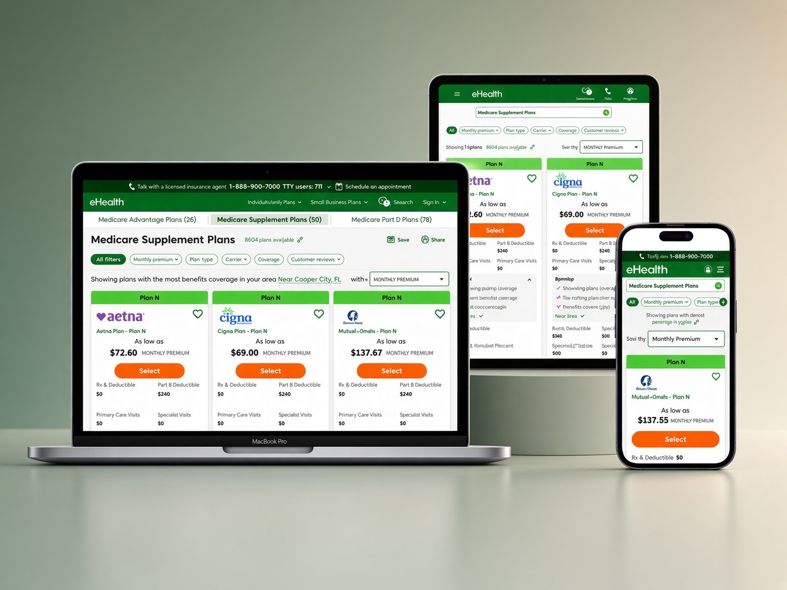 Medicare shopping experience on laptop, tablet, and phone