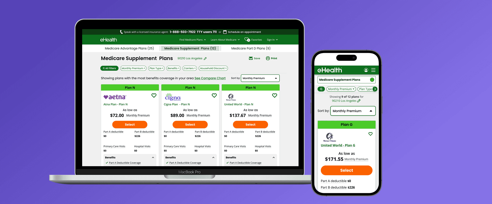 Medicare Supplement plan comparison screens